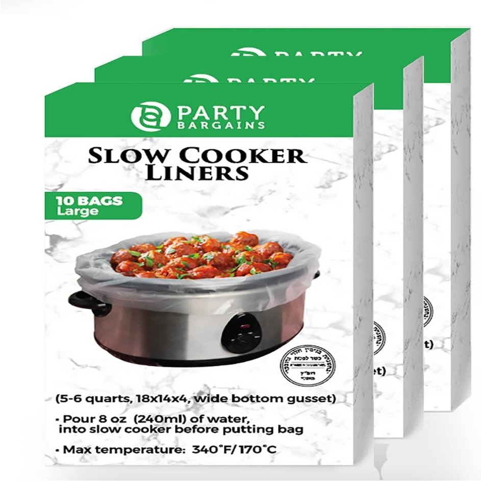 PARTY BARGAINS Slow Cooker Liners Large 30 Pack, Fits 56 Quart Crock-Pots, 18 x 4 x 14 Inches, 4" Wide Gusset, Heavy-Duty Multi-Use Cooking Bags, Oven & Sous Vide Safe