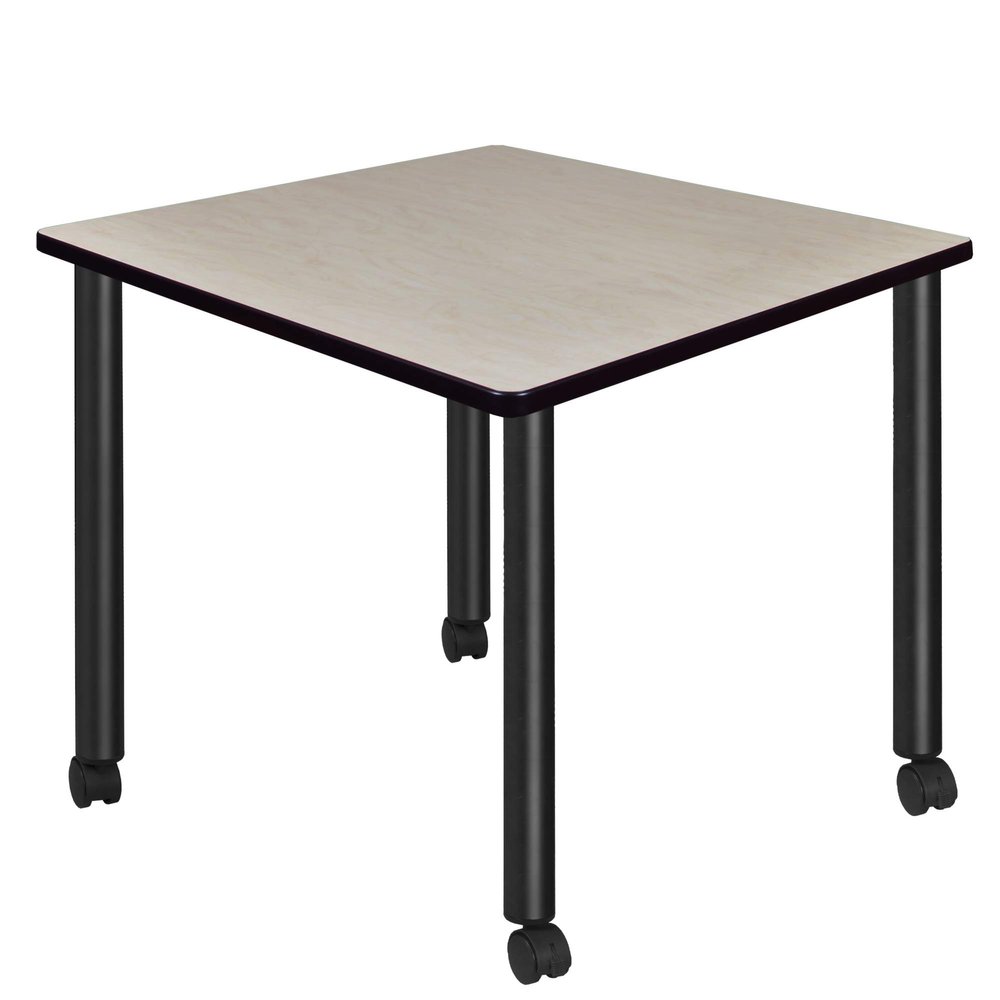 Romig Kee 42" Square Mobile Breakroom Table- Maple/Black