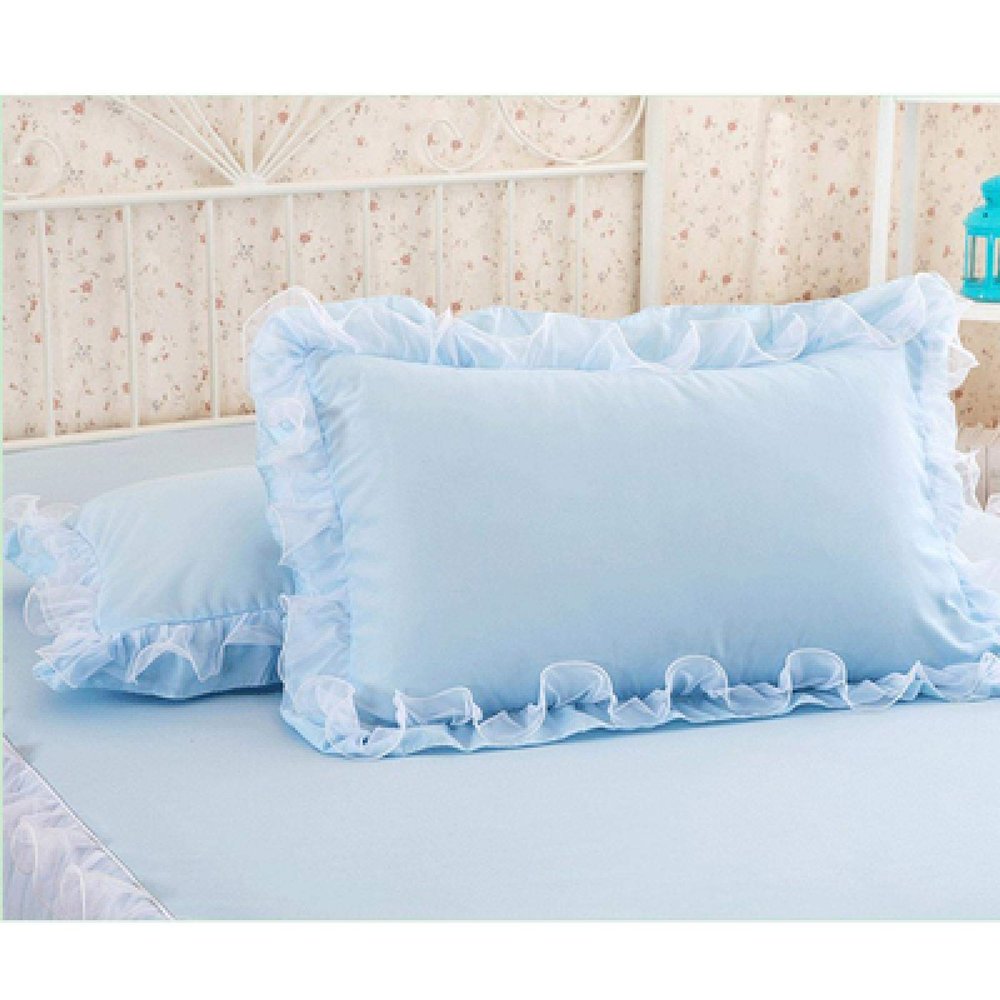 KEPOHK 2pcs Princess Lace Pillowcase,Polyester Lotus Leaf Girls Room Decorative Pillow Case,Solid Color Flounced Bedroom Pillow Cover 48cmX74cm lightblue