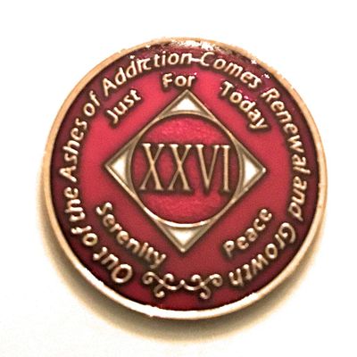 26 Year NA Candy Apple Red Tri-Plate Medallion, Chip, Token