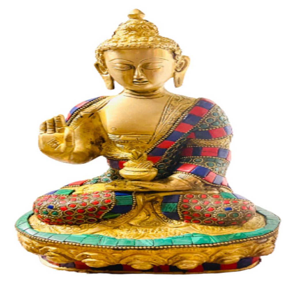 QT Shopping Buddha Statue Stone Setting on Brass, Blessing Tibetan Buddha 11 in Idol for Peace, Meditation & Protection Handmade in Nepal