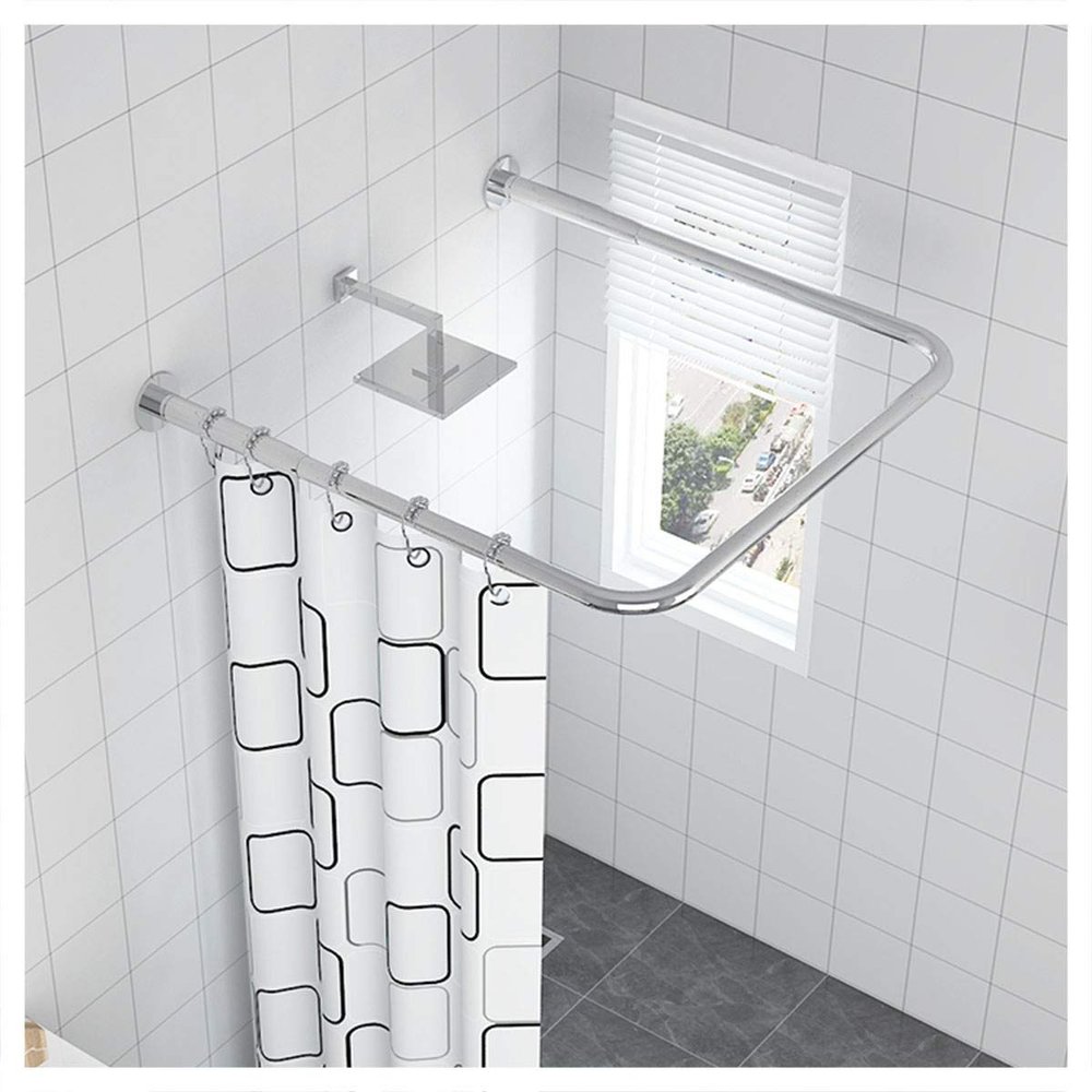 AWERQ Extendable Shower Curtain Tension Rod 80-110cm Telescopic U Shaped Shower Curtain Rail Stainless Steel Bath Clothing Store Pole No Drill/Drilling 90 cm  80 to 110 cm