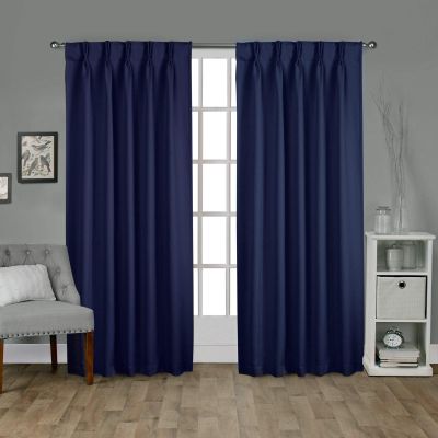 Double Pinch Pleat Twill Woven Blackout Curtain Panels for Hall, Dinning, Bedroom (2 Panels Combined Size, Navy Blue, 52 Inch by 95 Inch)