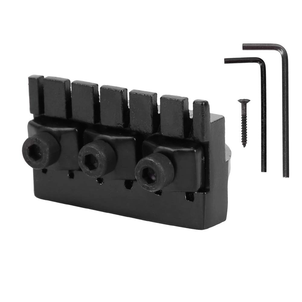 Naroote Headless Guitar Locking Nut, Black 42. 5mm Headless Guitar Bridge Headless Guitar Nut Zinc Alloy Locking Nut Color for Guitar Enthusiasts