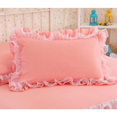 KEPOHK 2pcs Princess Lace Pillowcase,Polyester Lotus Leaf Girls Room Decorative Pillow Case,Solid Color Flounced Bedroom Pillow Cover 48cmX74cm Fleshpink