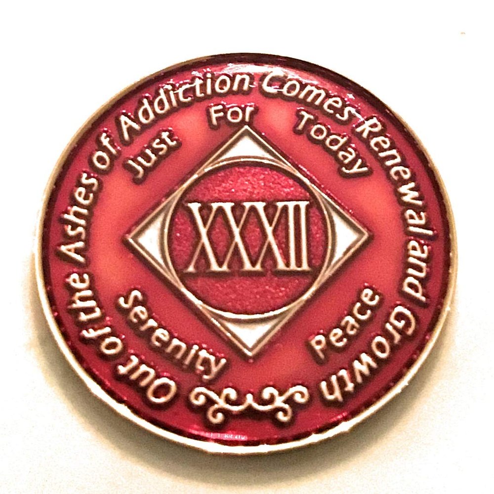 32 Year NA Candy Apple Red Tri-Plate Medallion, Chip, Token