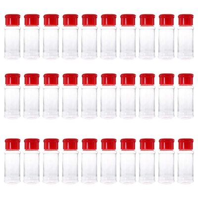 Hemoton 30Pcs Plastic Spice Jars Bottles 3. 5 Oz/ 100ml Empty Seasoning Containers with Cap for Condiment Salt Pepper Powder (Red)