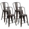 GOFLAME Set of 4 Modern Dining Side Chairs with High Backrest, Stackable Industrial Metal Bar Stool with Solid Chrome Legs, Indoor Outdoor Stools with Wooden Seat for Kitchen, Restaurant, Cafe, Gun view 1