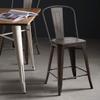 GOFLAME Set of 4 Modern Dining Side Chairs with High Backrest, Stackable Industrial Metal Bar Stool with Solid Chrome Legs, Indoor Outdoor Stools with Wooden Seat for Kitchen, Restaurant, Cafe, Gun view 2
