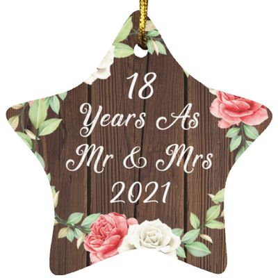 Designsify Christmas Tree Decoration, 18th Anniversary 18 Years As Mr & Mrs 2021, Star Ornament A, Gifts for Birthday Valentines Mom Mothers Fathers Day Party, to Men Women Him Her Friend Mom
