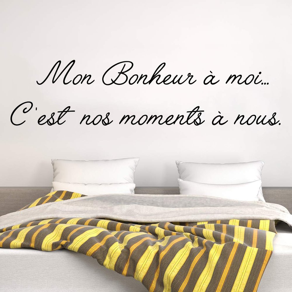 Self-Adhesive Wall Sticker Black Quote "Mon Bonheur Moi...C'est nos Moments OUS OUS s" Wall Decoration Waterproof/Removable 30 x 55 cm