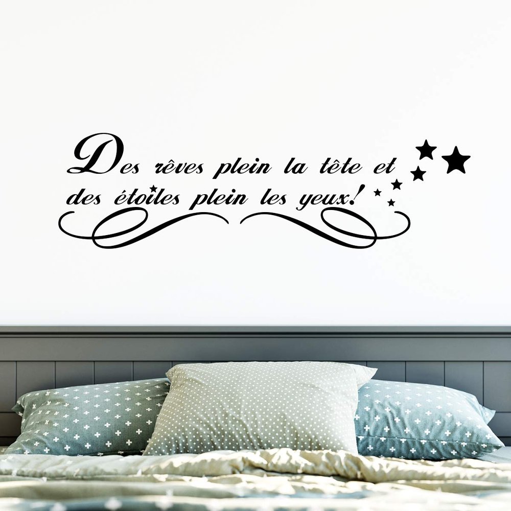 Wall Sticker Quote Black | Self-Adhesive Phrase"Dreams Full The Head." Wall Decoration | Waterproof/Moveable 25 x 75 cm