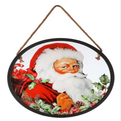 16" Round Acrylic Santa with Sack Wreath Print