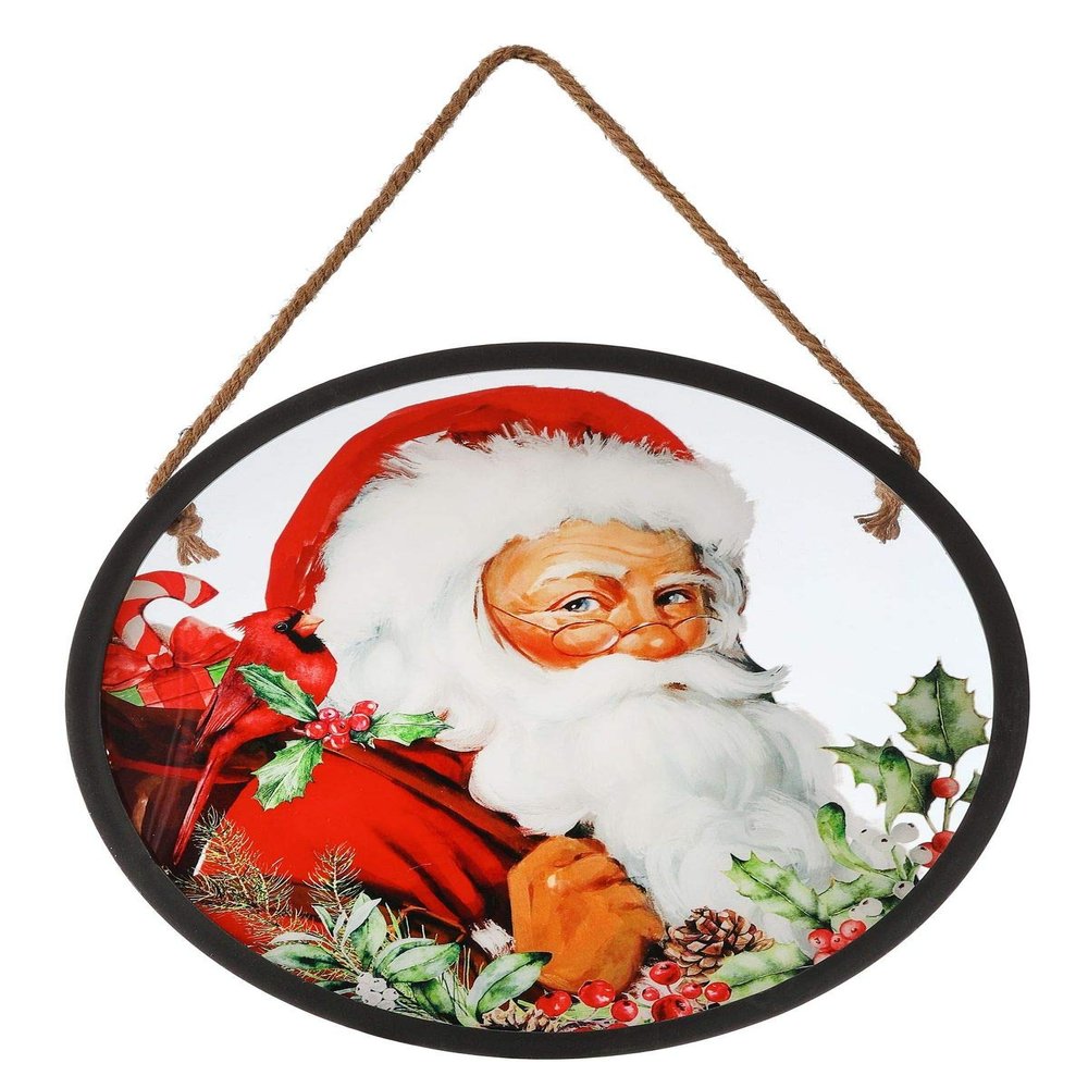 16" Round Acrylic Santa with Sack Wreath Print