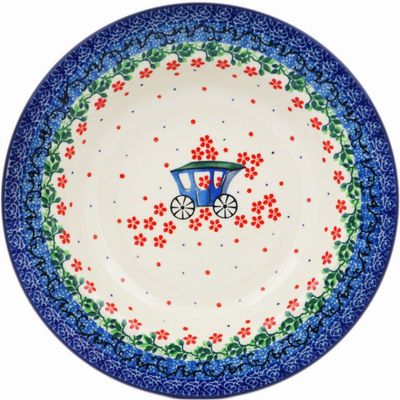 Polmedia Polish Pottery Pasta Bowl 9-inch - Magical Carriage Pattern Handmade in Boleslawiec Poland by Ceramika Artystyczna + Certificate of Authenticity