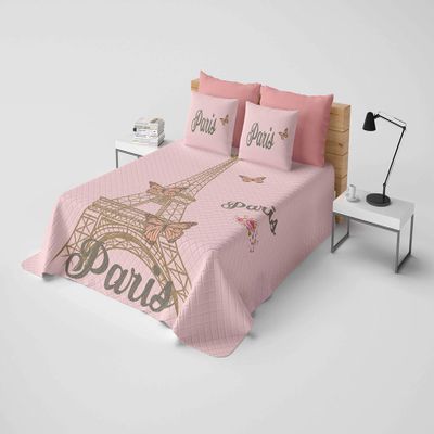 OZINCI Unique Paris Bedding, Eiffel Tower Butterfly Themed Full/Queen Size Bedspread/Coverlet Set, Girls Boys Bedding, 5 Pieces,