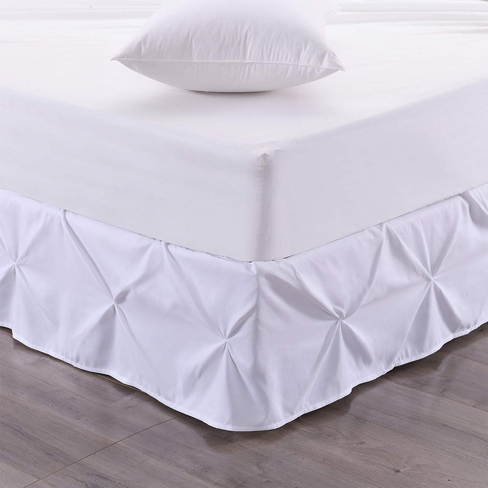 100% Egyptian Cotton 700-TC 1-Piece Pinch Pleat Bed Skirt 8" inch Drop Long Staple Durable Comfortable with Split Corners - (Twin XL -White Solid)