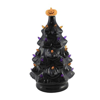 Halloween Dcor by Roman, Giftware Collection, Pumpkin, Ghost, Witch, Skull, Spider, Trick or Treat, 12.5" H LED Black Vintage Tree (12x7x7)