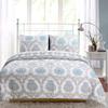 3-Piece Queen Size Cotton Light Aqua Blue Gray Floral Brocade Damask Reversible Queen Quilt Bedding Set view 1