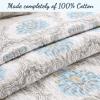 3-Piece Queen Size Cotton Light Aqua Blue Gray Floral Brocade Damask Reversible Queen Quilt Bedding Set view 3