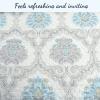 3-Piece Queen Size Cotton Light Aqua Blue Gray Floral Brocade Damask Reversible Queen Quilt Bedding Set view 4