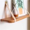 du hui Hanging Shelf Wall Wood Floating Storage Shelves Leather Strap Swing Organizer, Wall Mounted Storage Shelves for Living Room/Bedroom view 2