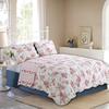 3-Piece Cotton Queen Quilt Bedding Set, Romantic Cottage Peachy Pink Peony Shabby Chic Chintz Floral Stripe Lightweight Reversible Coverlet Bedspread for All Season view 2