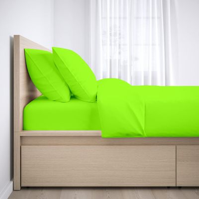 100% Egyptian Cotton Sheets, Parrot Green Solid-Short Queen Sheets Set, 600 Thread Count Extra Long Staple Cotton, Sateen Weave for Soft and Silky Feel, Fits Mattress Upto 10'' DEEP Pocket Mattress