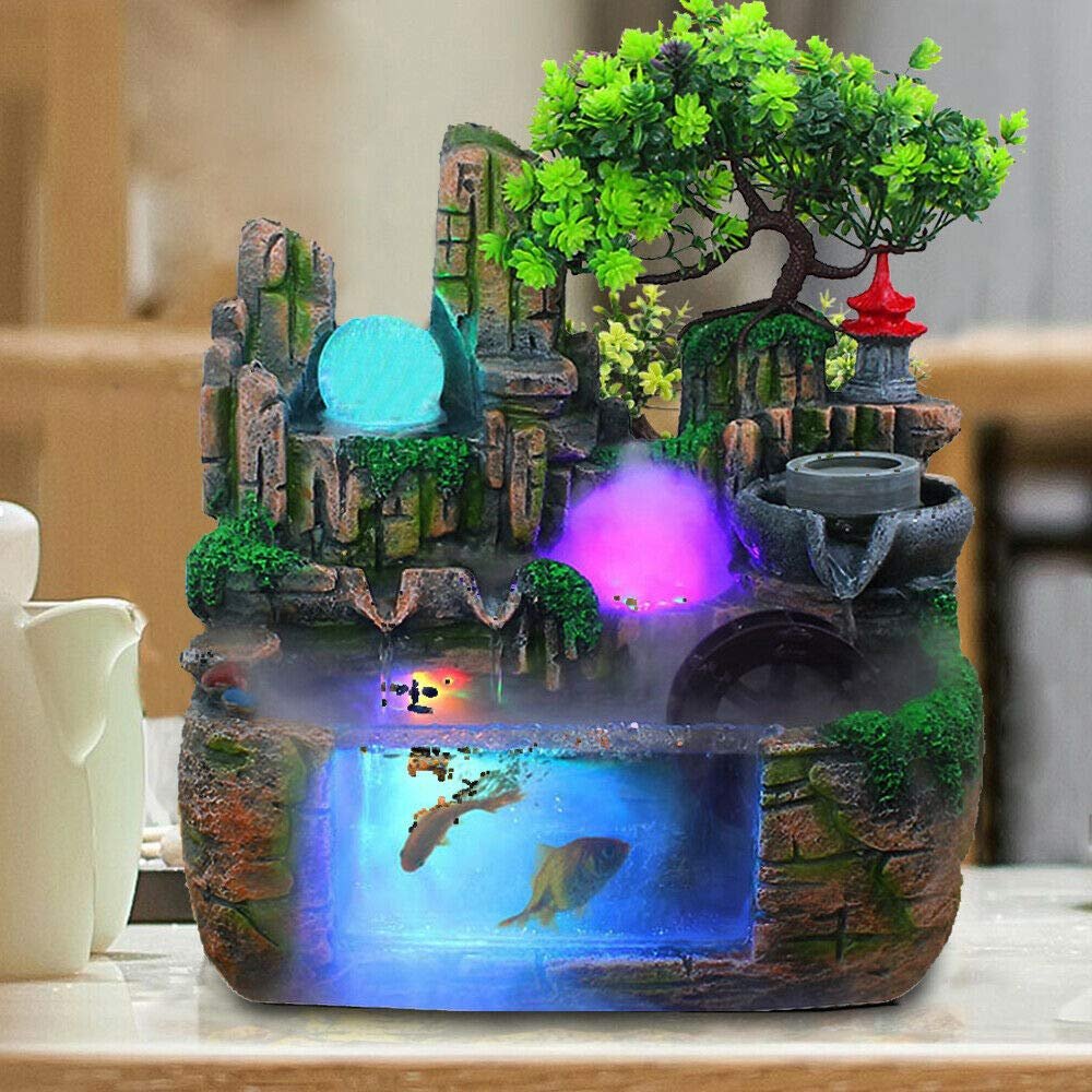 Gdrasuya10 Desktop Rockery Fountain Waterfall, Resin Desktop Fountain Waterfall with Rockery for Living Room Office Decorate