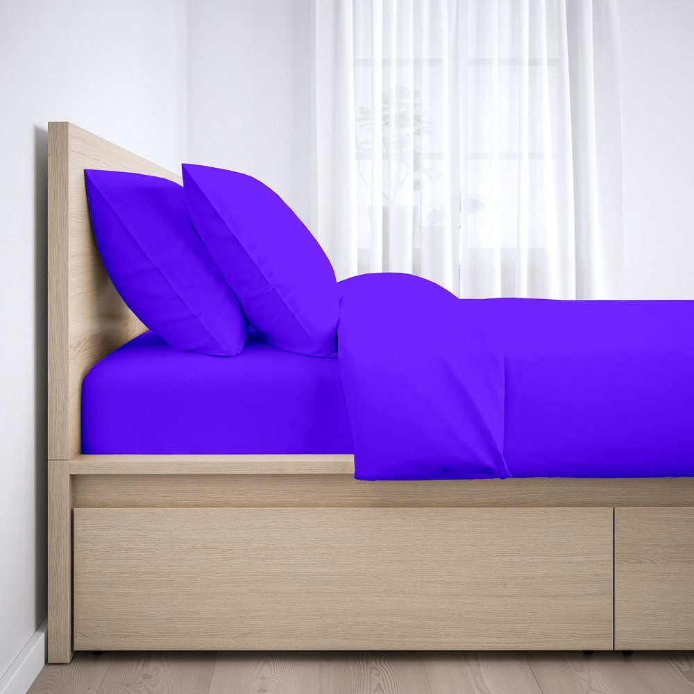 100% Egyptian Cotton Sheets, Purple Solid-FlexTop King Sheets Set, 600 Thread Count Extra Long Staple Cotton, Sateen Weave for Soft and Silky Feel, Fits Mattress Upto 10'' DEEP Pocket Mattress