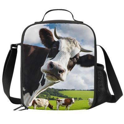 PrelerDIY Cow Lunch Box - Insulated Lunch Box for Kids Funny 3D Design with Side Pocket & Shoulder Strap Lunch Bag, Perfect for School/Camping/Hiking/Picnic/Beach/Travel