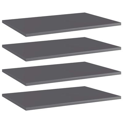 vidaXL High Gloss Gray Bookshelf Boards - 4 Pack, 23.6"x15.7"x0.6", Easy to Install, Durable Engineered Wood Panels, Modern Style Replacement Boards