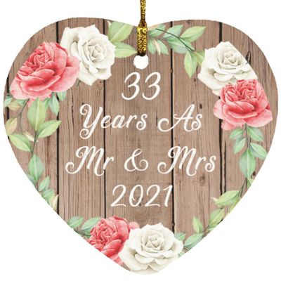 Designsify Christmas Tree Decoration, 33rd Anniversary 33 Years As Mr & Mrs 2021, Heart Ornament B, Gifts for Birthday Valentines Mom Mothers Fathers Day Party, to Men Women Him Her Friend Mom