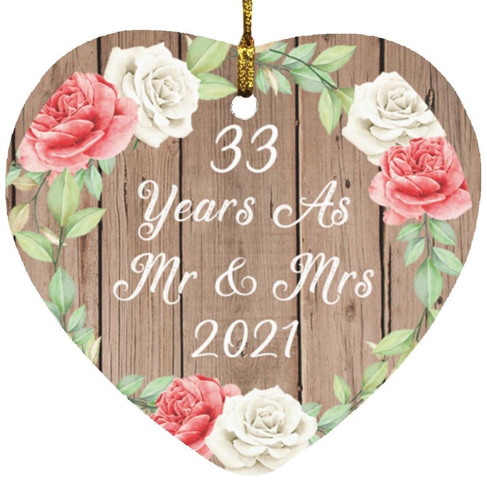 Designsify Christmas Tree Decoration, 33rd Anniversary 33 Years As Mr & Mrs 2021, Heart Ornament B, Gifts for Birthday Valentines Mom Mothers Fathers Day Party, to Men Women Him Her Friend Mom