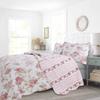 3-Piece Romantic Cottage Peachy Pink Peony Shabby Chic Chintz Floral Stripe Cotton King Quilt Bedding Set by Cozy Line Home Fashions view 2