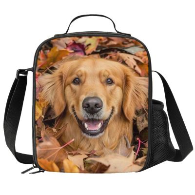 PrelerDIY Golden Retriever Lunch Box - Insulated Lunch Box for Kids Funny 3D Design with Side Pocket & Shoulder Strap Lunch Bag, Perfect for School/Camping/Hiking/Picnic/Beach/Travel