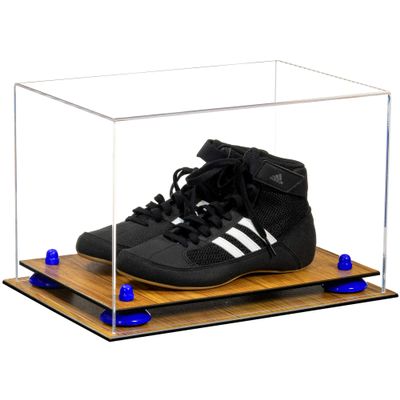 Better Display Cases Acrylic Kids Shoes Display Case - Medium Rectangle Box with Clear Case, Navy Blue Risers and Wood Base 12" x 8.25" x 8" (V41/A004)