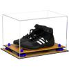 Better Display Cases Acrylic Kids Shoes Display Case - Medium Rectangle Box with Clear Case, Navy Blue Risers and Wood Base 12" x 8.25" x 8" (V41/A004) view 1