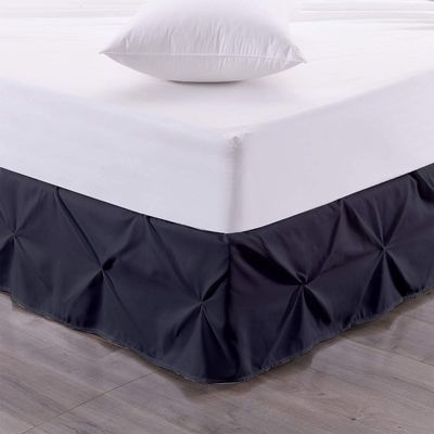 100% Egyptian Cotton 700-TC 1-Piece Pinch Pleat Bed Skirt 8" inch Drop Long Staple Durable Comfortable with Split Corners - (Queen -Black Solid)