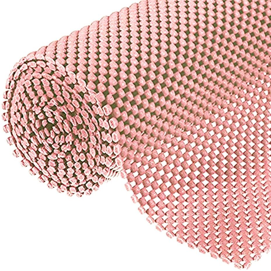 Shelf Liner Drawer Liner Non-Slip Mat Shelves Liners 12" X6.5 Grid Pattern PVC Non-Adhesive Grip Liner Anti-Slip Mat for Kitchen Cabinets Wire Shelving Pantry Dresser Refrigerator (Pink)