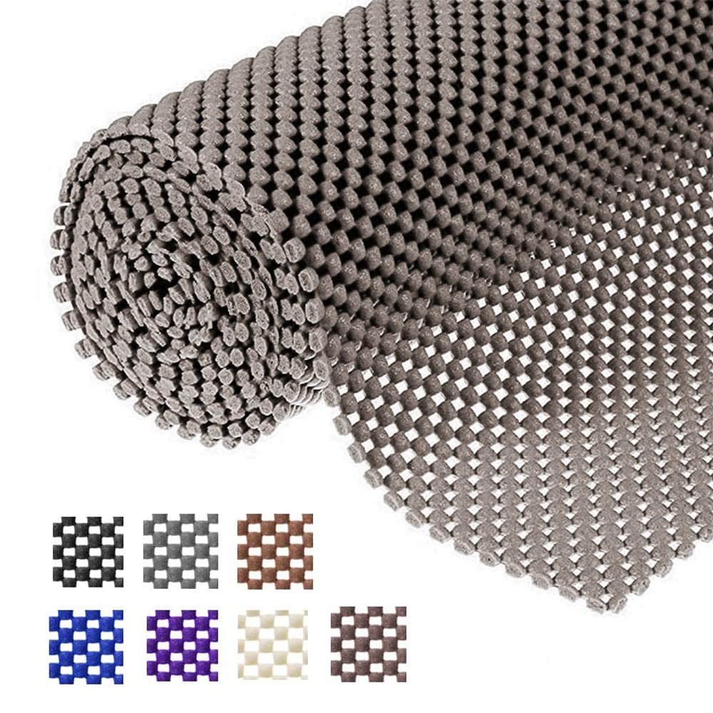 Shelf Liner Drawer Liner Non-Slip Mat Shelves Liners 12" X6.5 Grid Pattern PVC Non-Adhesive Grip Liner Anti-Slip Mat for Kitchen Cabinets Wire Shelving Pantry Dresser Refrigerator (Brown)