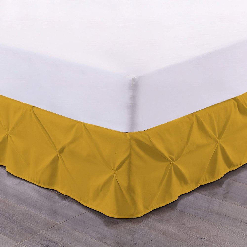 100% Egyptian Cotton 700-TC 1-Piece Pinch Pleat Bed Skirt 8" inch Drop Long Staple Durable Comfortable with Split Corners - (Alaska King -Gold Solid)