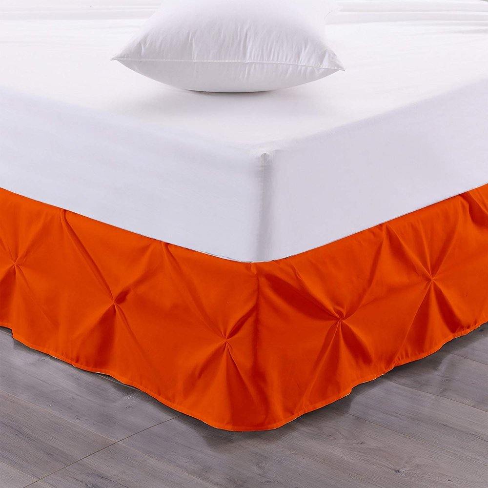 100% Egyptian Cotton 700-TC 1-Piece Pinch Pleat Bed Skirt 8" inch Drop Long Staple Durable Comfortable with Split Corners - (Full -Orange Solid)