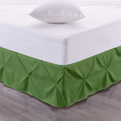 100% Egyptian Cotton 700-TC 1-Piece Pinch Pleat Bed Skirt 8" inch Drop Long Staple Durable Comfortable with Split Corners - (Queen -Moss Solid)