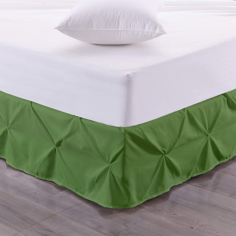 100% Egyptian Cotton 700-TC 1-Piece Pinch Pleat Bed Skirt 8" inch Drop Long Staple Durable Comfortable with Split Corners - (Queen -Moss Solid)