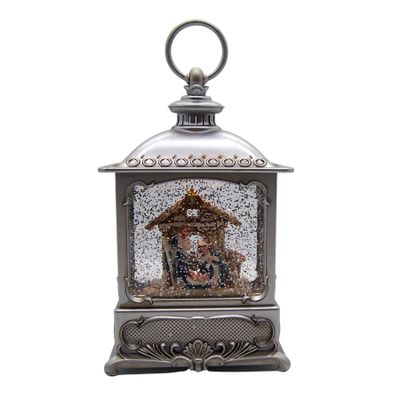 Christmas by Roman Inc., Confetti Lites Collection, 8.75" H LED Swirl Confetti Light Pewter HOLY, Lantern, Snow Globe, Holiday Home Dcor, Santa, Cardinal, Nutcracker, Snowman, Reindeer (3x5x8)