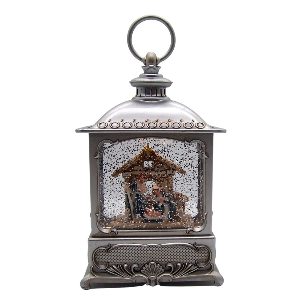 Christmas by Roman Inc., Confetti Lites Collection, 8.75" H LED Swirl Confetti Light Pewter HOLY, Lantern, Snow Globe, Holiday Home Dcor, Santa, Cardinal, Nutcracker, Snowman, Reindeer (3x5x8)