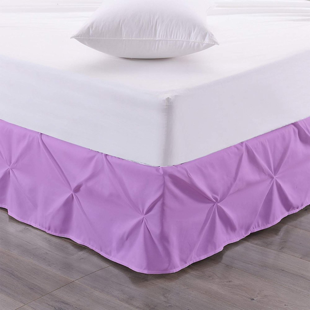 100% Egyptian Cotton 700-TC 1-Piece Pinch Pleat Bed Skirt 8" inch Drop Long Staple Durable Comfortable with Split Corners - (Emperor -Lavender Solid)