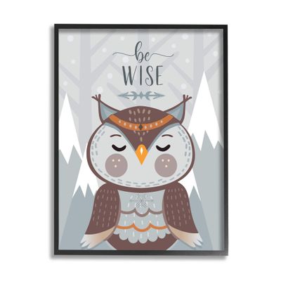 Be Wise Quote Loveable Owl Snowy Mountains