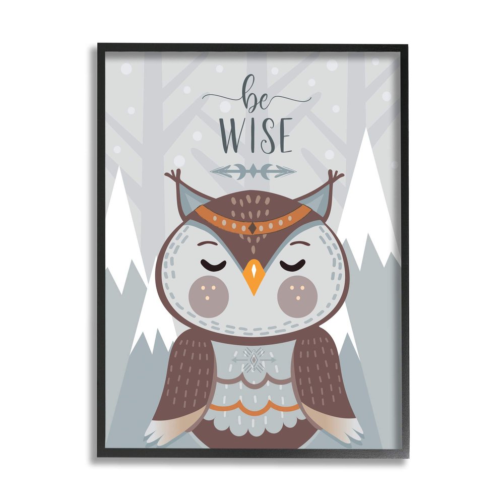 Be Wise Quote Loveable Owl Snowy Mountains